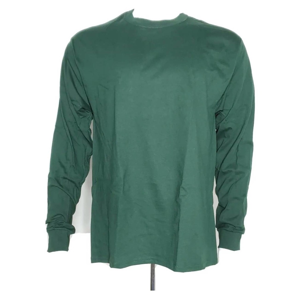 Long Sleeve Dark Green 100% Cotton Crew Neck T-Shirt - Size Medium | Made in USA